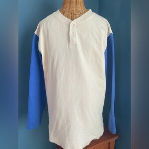 J.Peterman Long Sleeve Men’s Shirt Cream Blue Size Large 100% Cotton Baseball
